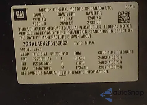 2015 Chevrolet Equinox Ls из США, поврежденный, VIN 2GNALAEK2F6135662